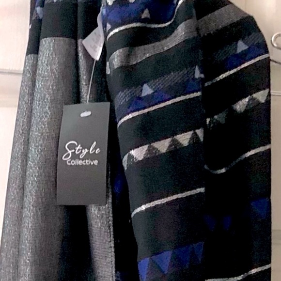 STYLE COLLECTIVE infinity scarf black/silver with blue triangle pattern NWT - Picture 7 of 10